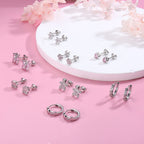 HAIAISO 8 Pairs 925 Sterling Silver Post Stud Earrings Set Hypoallergenic Pink Heart Cz Earrings Cute Butterfly Flower Dog Paw Turtle Stud Earrings Hoops Earrings For Women (Pink) Over 3 Years Old