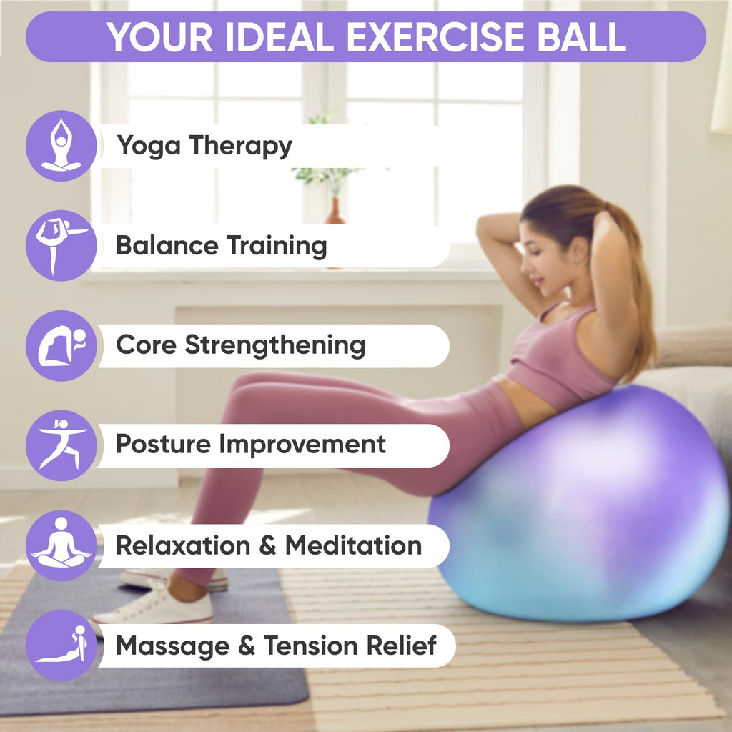 APEXUP Yoga Ball Exercise Ball, Heavy Duty Gym Ball for Fitness, Balance, Core Workout, Physical Therapy (S (15"~18") 45cm, Blue Purple)