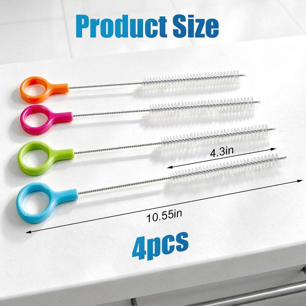 AONEZ Straw Cleaner Brush Set with Color Hanging Loop, 4 Pack