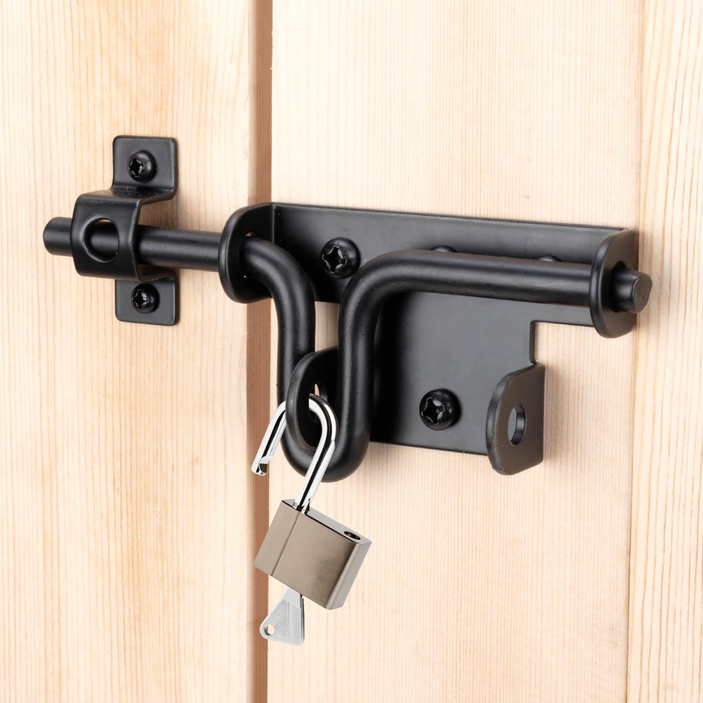 HTHOOOOOME Slide Bolt Gate Latch with Padlock Hole, Heavy Duty Fence Slide Latches Outdoor Doors for Wooden Fence, Shed Door, Vinyl Door-2pack