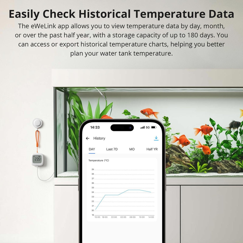 SONOFF SNZB-02LD Zigbee Waterproof Temperature Sensor with 1.5M Stainless Steel Probe, LCD Display, -40~115°C Range, APP Monitoring, Magnetic Mount, Works with Zigbee Hub