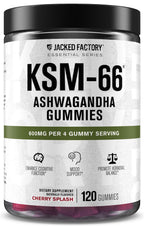 Jacked Factory Ashwagandha Gummies - KSM 66 Ashwagandha Gummies (600mg Per Serving) - Enhance Cognitive Function, Boost Mood, and Promote Hormonal Balance - 120 Gummies, Cherry Splash