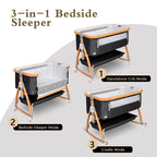Komcot High Chair, Bedside Bassinet for Baby, 6 Height Adjustable Baby Bed, 3 in 1 Bassinet Bedside Sleeper with Wheels, Mosquito Net, Portable Bedside Crib for Infant/Baby/Newborn