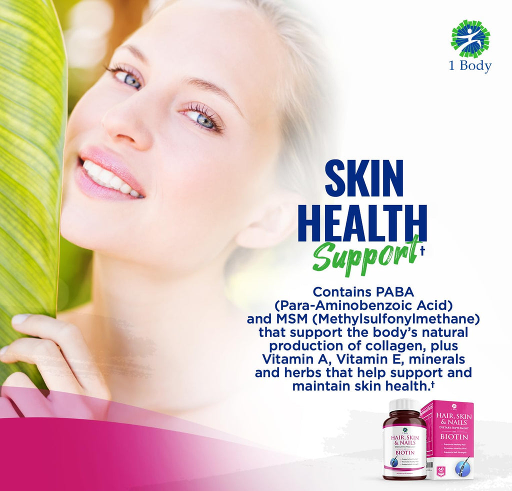 1 Body Hair Skin & Nails with Biotin, Vegan Vitamins, 3 Pack