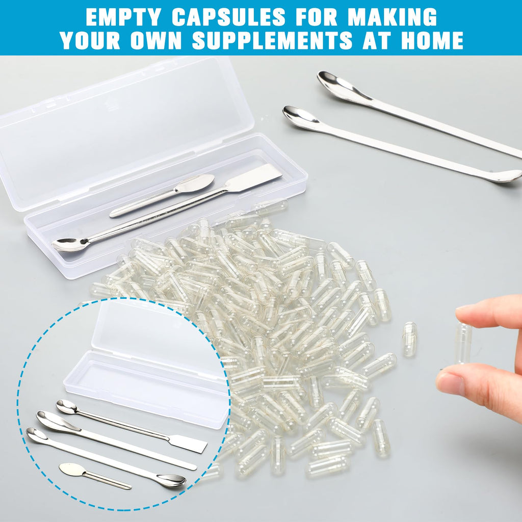 Timgle 2000 Count Empty Capsules with Lab Spoon Filling Kit Clear Fillable Empty Container DIY Vegetable Capsule Filling for Making Your Own Supplements
