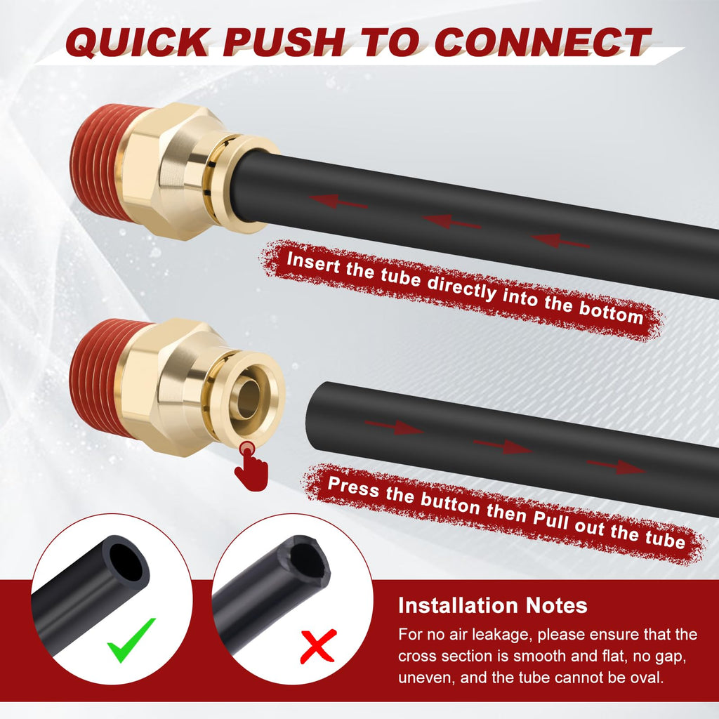 Boeray 3/8” Quick Push to Connect Fittings Brass Male Straight and Elbow Combination DOT Approved 3/8" Tube OD x 1/4" NPT Thread Air Brake Line Adapter Air Suspension Kit Air Hose Repair Kit 30pcs