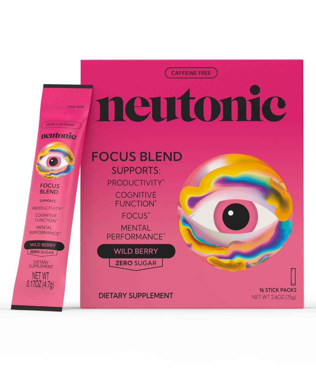 Neutonic Nootropic Focus Blend Powder | Wild Berry 16 Sticks | Caffeine Free, Zero Sugar | Support Memory, Mental Clarity, Cognitive Function | Boost Focus, Energy, Brain Health