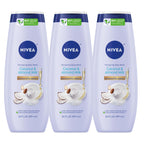 NIVEA Pampering Coconut and Almond Milk Body Wash with Nourishing Serum, Moisturizing Body Wash for Women, Enriched with Provitamin B5 and Vitamin E, 20 Fl Oz Bottle, Pack of 3