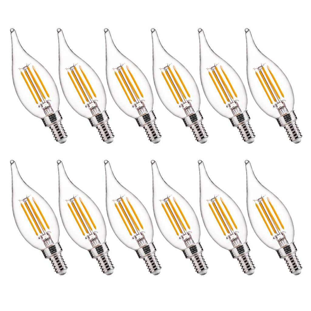FLSNT Candelabra LED Light Bulbs, CA11 LED E12 Chandelier Light Bulbs 60W Equivalent, 2700K Soft White, 550LM, 5.5W, 90+ High CRI, AC 120V, 12 Pack, Dimmable UL,CA65 Listed.