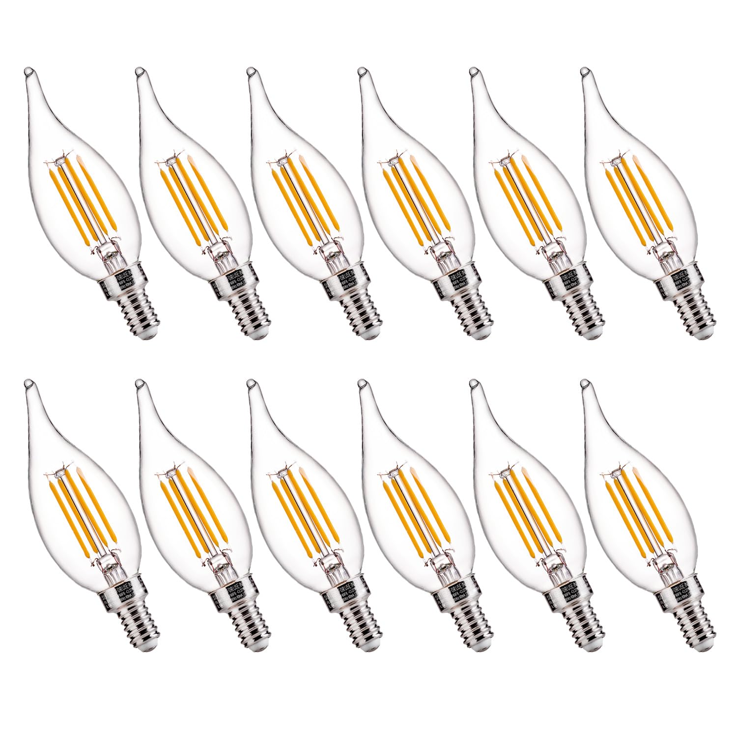 FLSNT Candelabra LED Light Bulbs, CA11 LED E12 Chandelier Light Bulbs 60W Equivalent, 2700K Soft White, 550LM, 5.5W, 90+ High CRI, AC 120V, 12 Pack, Dimmable UL,CA65 Listed.