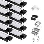 hunhun 10-Pack 6.6ft/2Meter U Shape Black LED Aluminum Channel System with Milky Cover, End Caps and Mounting Clips, Aluminum Channel Profile for LED Strip Light Diffuser Installations (10pack*6.6ft)