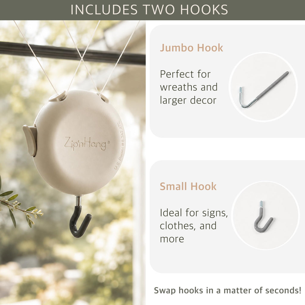 Zip 'n Hang Wreath Hanger for Front Door, White, 1 Pack