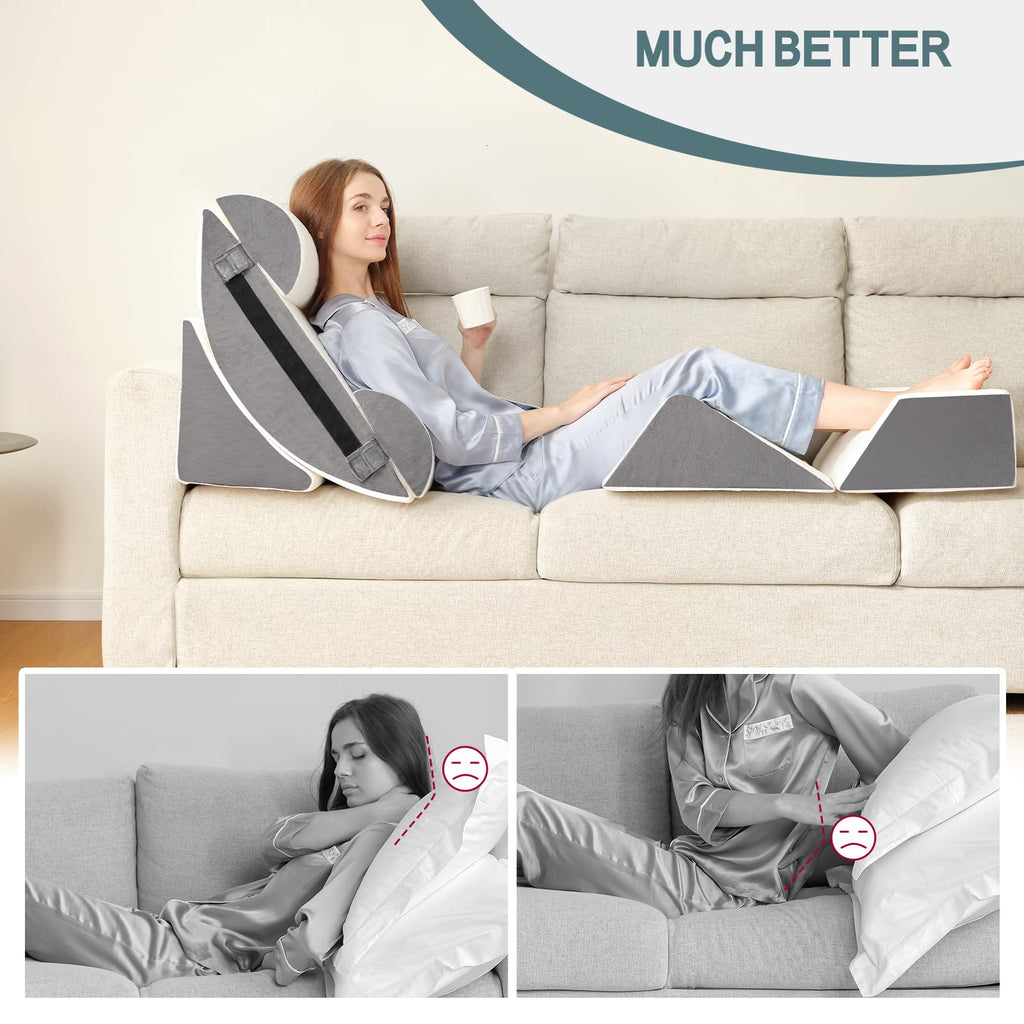 Yojoker 6pcs Orthopedic Bed Wedge Pillow Set for Sleeping, Post Surgery Foam for Body, Back and Leg Pain Relief Comfortable & Adjustable Support Pillows-Anti Snoring, Heartburn