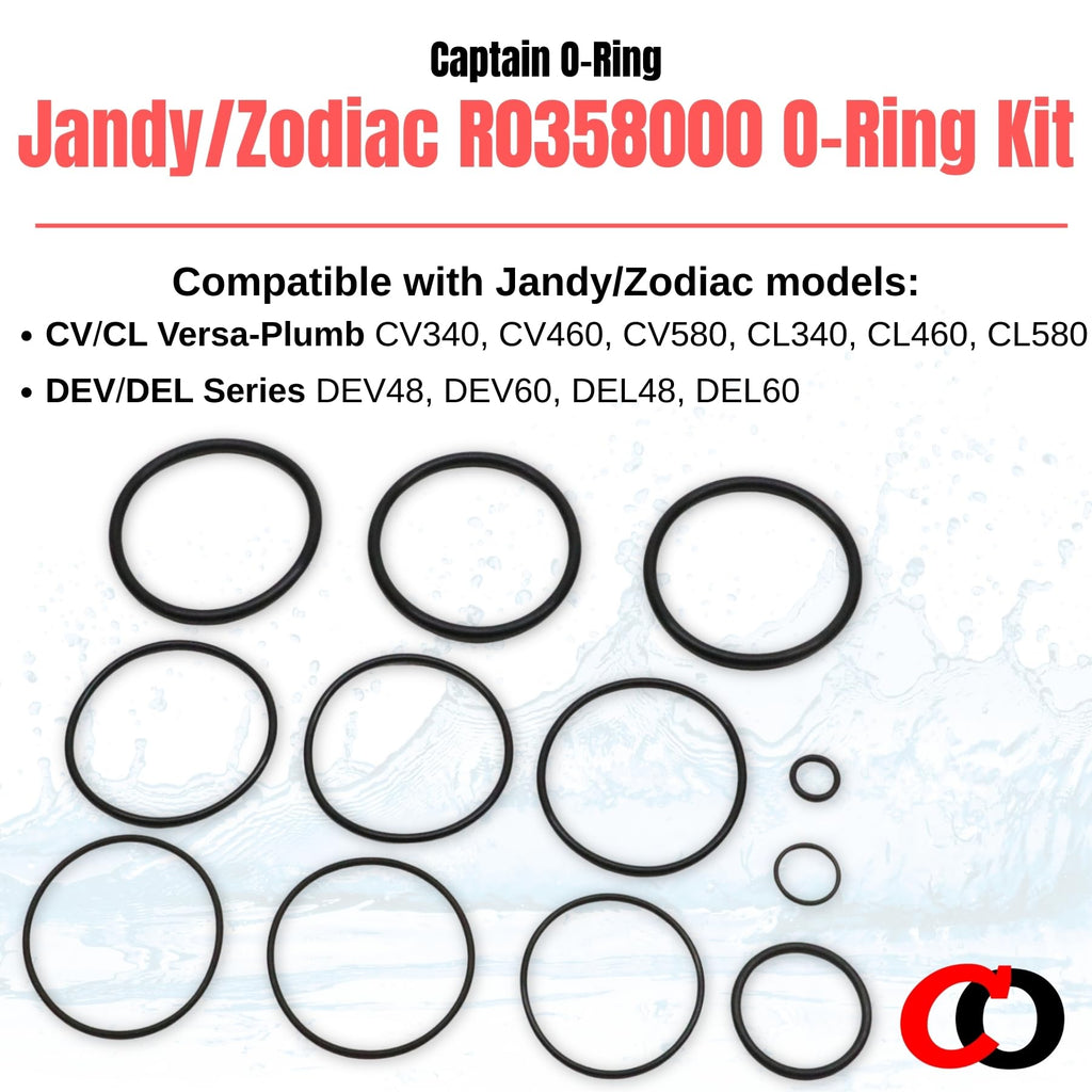 Captain O-Ring - R0358000 O-Ring Kit for Jandy/Zodiac Pool/Spa Filters (Includes 12 Orings)