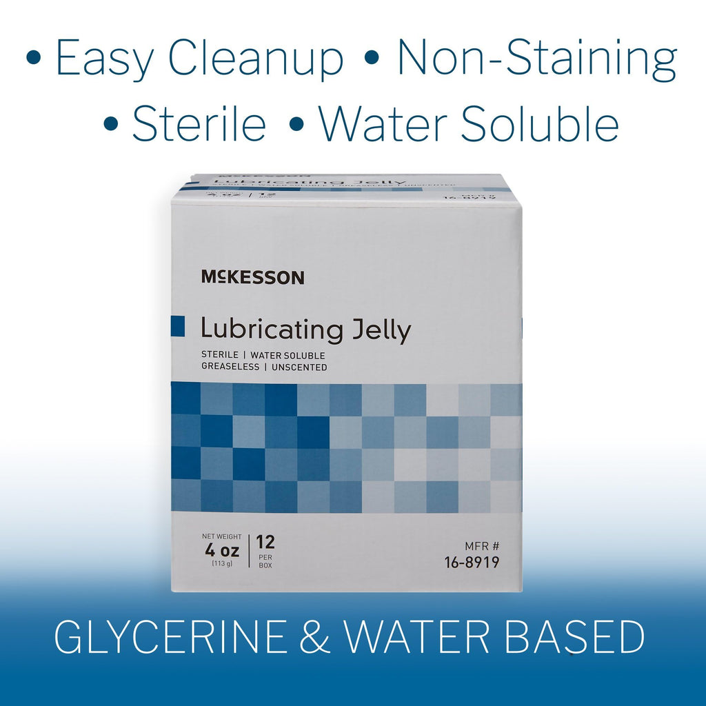 McKesson Lubricating Jelly, 4 oz [72 Count] Water Based Non-Sticky Lube, Water Soluble Lubricant Gel - for Surgical, Medical, Personal – Sterile Tube, Box of 6