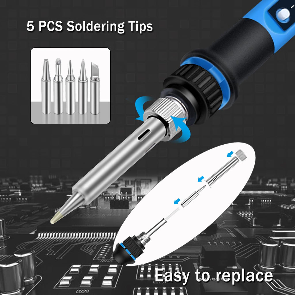 Soldering Iron Kit 60W 16-in-1 Portable LED Digital Display Adjustable Temperature (180-500℃) Electric Soldering Iron Gun Kit for Electronics Premium Welding Tools with ON/OFF Switch Sucker