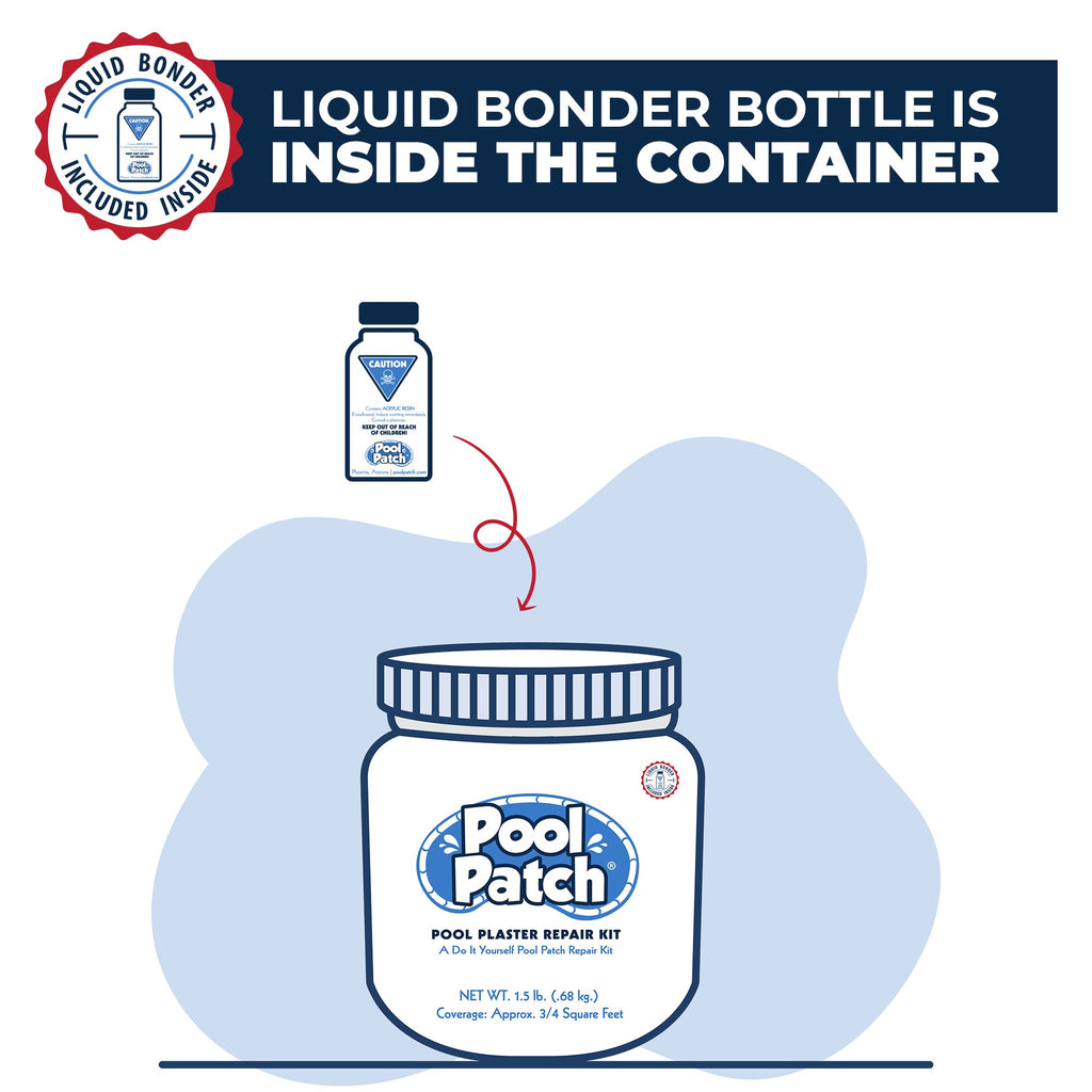 Pool Patch White Pool Plaster Repair Kit (3lb) – Professional Cement-Based Marcite & Gunite Patch – Includes Liquid Bonding Agent – Permanent Pool Surface Crack & Chip Repair