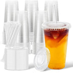 Clawsoff 500 Pack 20 oz Disposable Clear Plastic Cups with Lids and Straws, Leak-Proof Sturdy Cold Drink Cups for Iced Coffee, Smoothies, Juice, Parties & Business