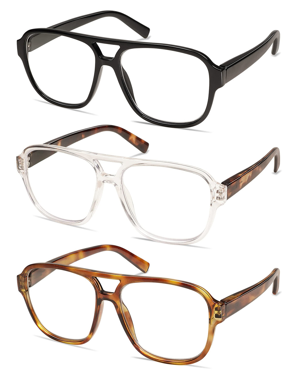 AMOMOMA 3 Pack Oversized Aviator Spring Hinge Reading Glasses for Women Men,Retro Blue Light Computer Reader Frame AM6081 C1+C2+C3 1.5X