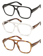 AMOMOMA 3 Pack Oversized Aviator Spring Hinge Reading Glasses for Women Men,Retro Blue Light Computer Reader Frame AM6081 C1+C2+C3 1.5X