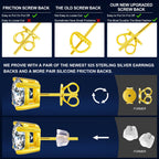 Moissanite Stud Earrings Screw Back 0.2CT 3MM*2 18K Yellow Gold Plated S925 Sterling Silver Round Cut D Color VVS1 Clarity Lab Created Moissanite Earrings for Women Men