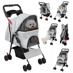 sxvbdway 4 Wheels Pet Stroller for Medium Small Dog up to 50lbs, Dog Cat Stroller, Outdoor Travel Pet Folding Strollers with Cup Holder, Detachable Carrier, Breathable Visible Mesh (Grey Upgraded)