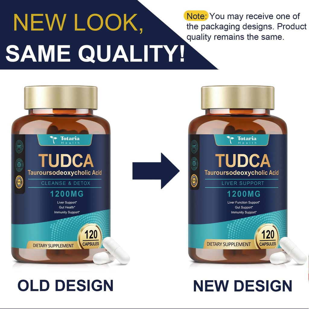 Totaria TUDCA Supplement 1200mg (Tauroursodeoxycholic Acid), 120 Capsules, Ultra Strength TUDCA Bile Salts Liver Supplements, Pure Tudca for Liver and Gallbladder Repair, Gut Health