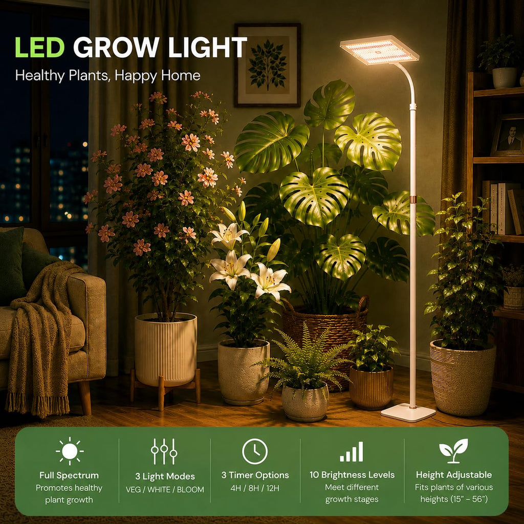 25W LED Grow Lights for Indoor Plants with Stand for Floor and Tabletop