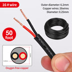 16 Gauge Electrical Wire 2 Conductor, 16 AWG Stranded PVC Oxygen-Free Copper Cable, 50FT 2 Core Flexible Extension Power Cord for Auto, LED Lamp Lighting Strips, Automotive