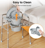 Soundfuse 3 in 1 Bedside Commode Chair, Sturdy Dual-Crossbar Support, 350 Lbs Weight Capacity, Bedside Commode for Seniors with 7.5Qt Bucket, Portable Potty Chair for Adults, Silver
