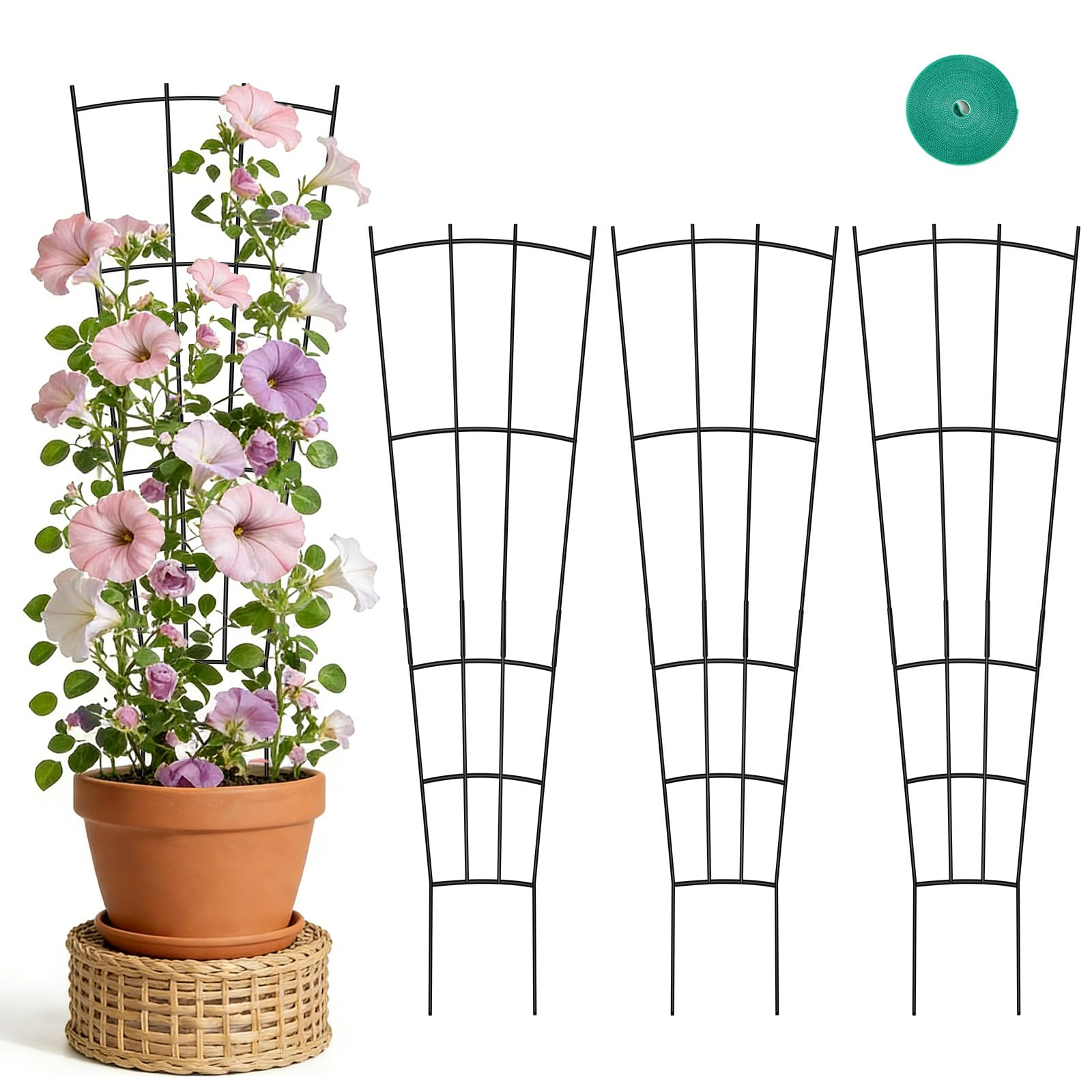 FAFTFTDY Trellis for Climbing Plants Indoor, 4 Pack 31'' Metal Plant Trellis Indoor for Potted Plants, Sturdy Plant Support Outdoor for Ivy Pothos Monstera Hoya Flower Vine, Fan Shape