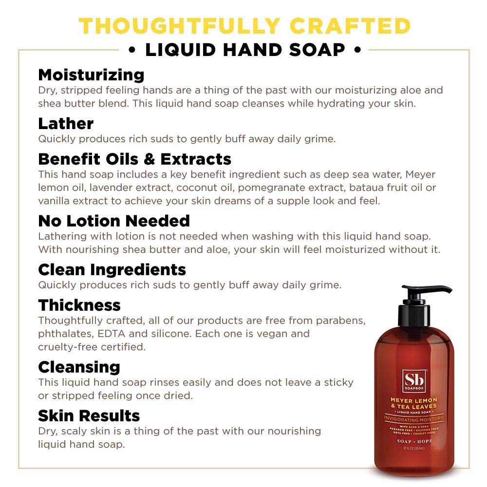 Soapbox Liquid Hand Soap Refill, Meyer Lemon & Tea Leaves, Gentle & Moisturizing Hand Wash for Kitchen and Bathroom, Vegan & Cruelty Free, 64oz Half Gallon Refill (Pack of 1)