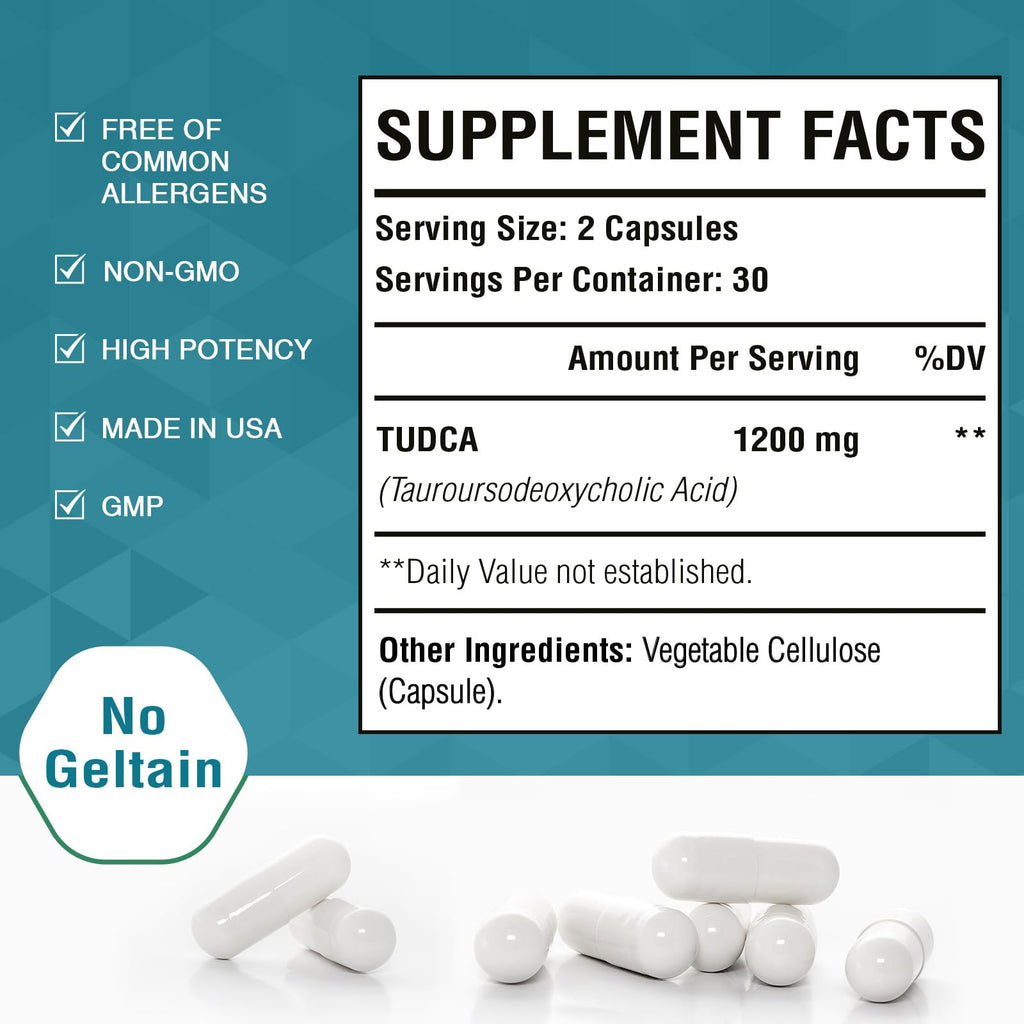 Zingicin TUDCA Supplement 1200mg - 120 Veggie Capsules,Powerful TUDCA Bile Salts Supplements for Liver,Digestion