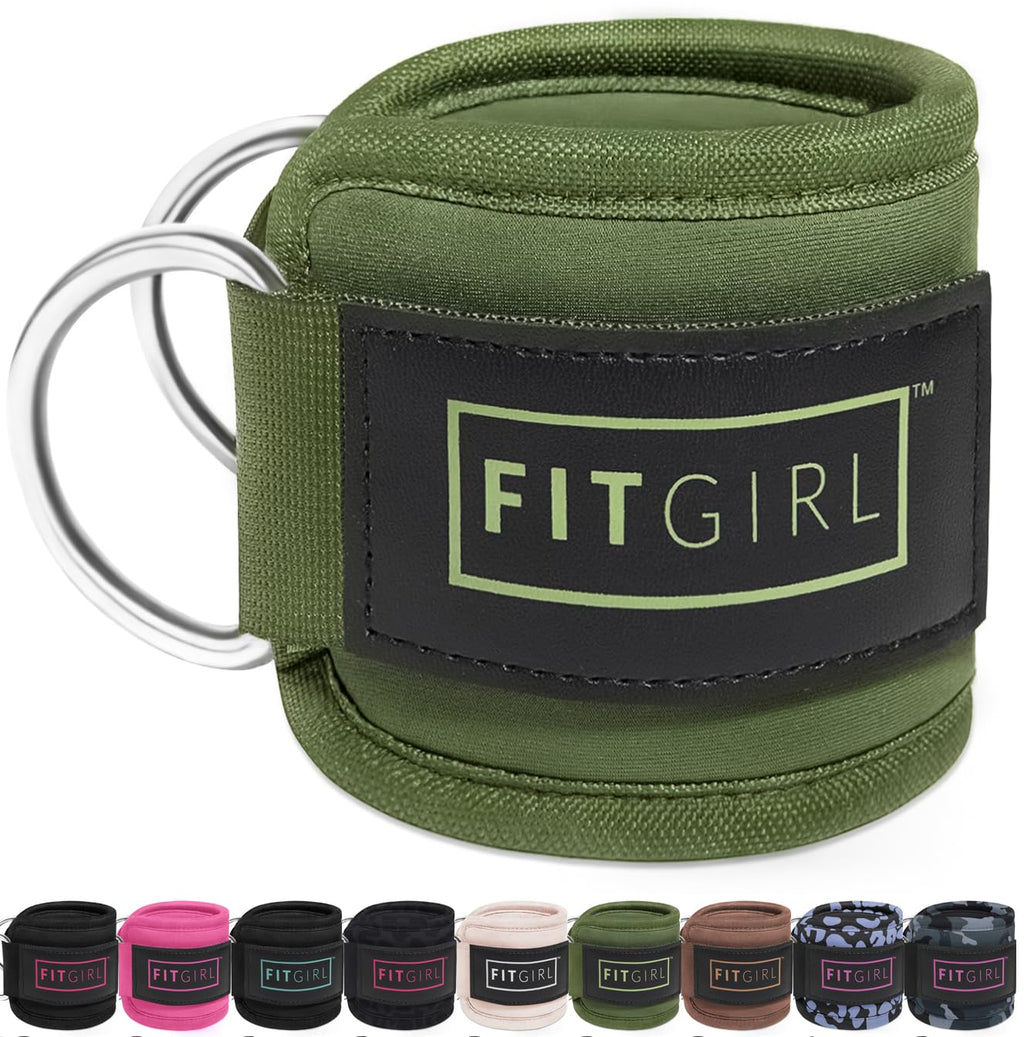 FITGIRL - Ankle Strap (Pair) for Cable Machines and Resistance Bands, Work Out Cuff Attachment for Home & Gym, Glute Workouts - Kickbacks, Leg Extensions, Hip Abductors, Women Only (Olive Green, Pair)