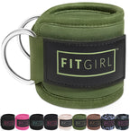 FITGIRL - Ankle Strap (Pair) for Cable Machines and Resistance Bands, Work Out Cuff Attachment for Home & Gym, Glute Workouts - Kickbacks, Leg Extensions, Hip Abductors, Women Only (Olive Green, Pair)