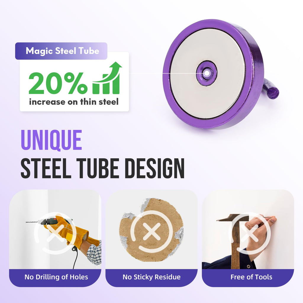 Neosmuk Magnetic Hooks, Heavy Duty 180 lb Magnet Hooks for Cruise Ship Door & Walls, Refrigerator & Grill, Extra Strong Neodymium Hanging Travel Essentials, Purple