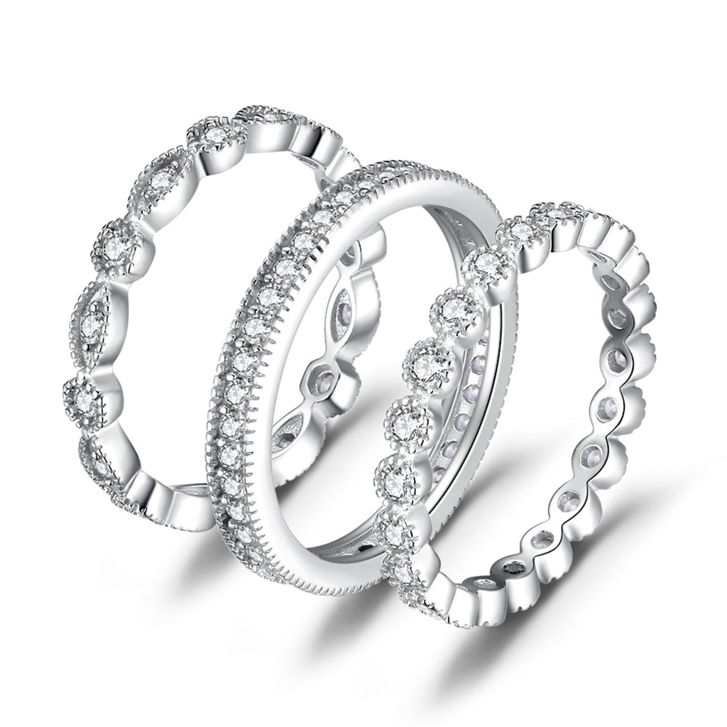 JewelryPalace 14K Gold Plated 925 Sterling Silver Rings for Women, Cubic Zirconia Promise Rings for Her, Stackable Wedding Bands Rings for Women Set Size 7