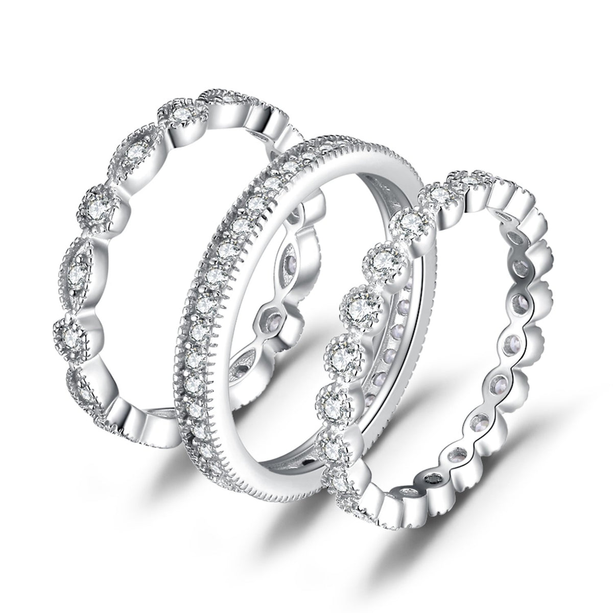 JewelryPalace 14K Gold Plated 925 Sterling Silver Rings for Women, Cubic Zirconia Promise Rings for Her, Stackable Wedding Bands Rings for Women Set Size 7
