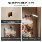 FULEN 2 Pack Picture Lights for Wall,Art Lights for Painting,Battery Operated Wall Sconce Rechargeable,LED Wall Light Cordless with Remote, Frame,Gallery,Dartboard Lights No-Drill,Black