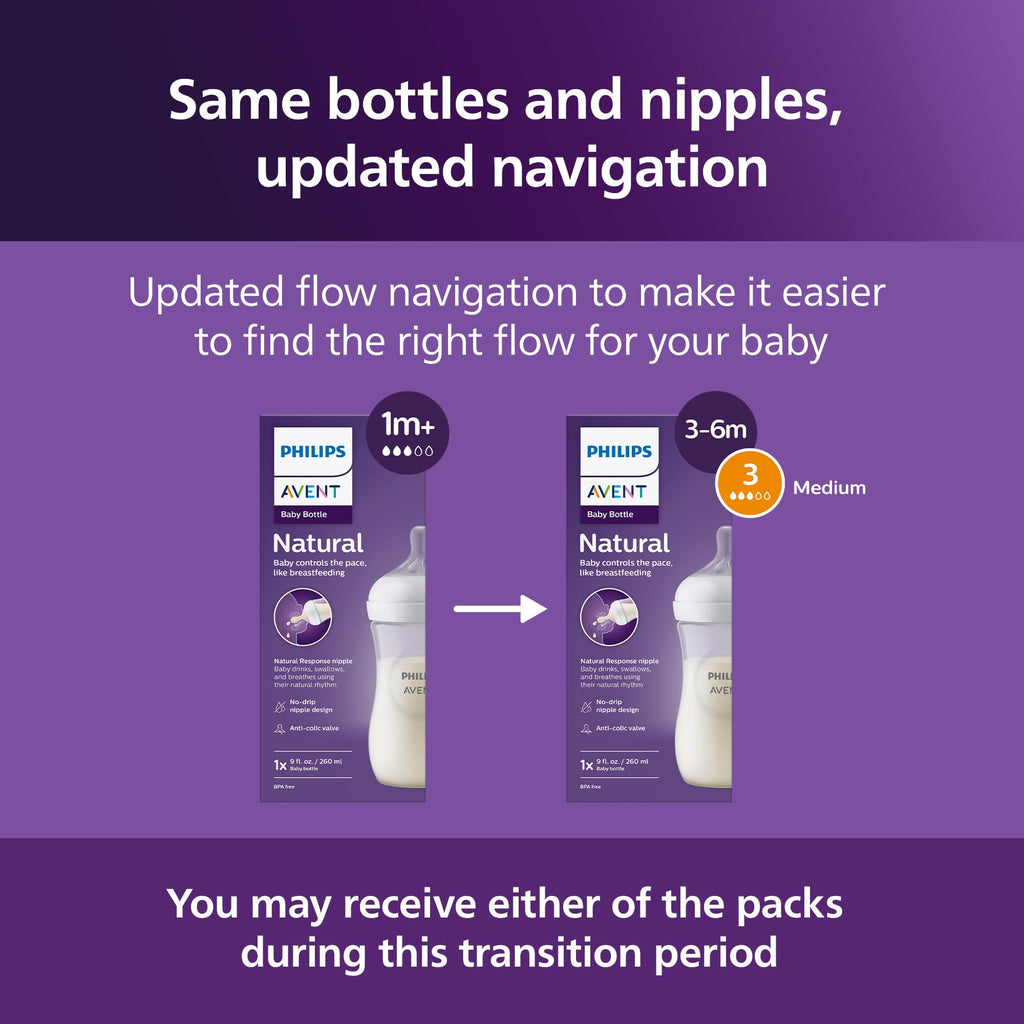 Philips Avent Natural Baby Bottles, Medium Flow, 9 oz, BPA-Free, 4-Pack