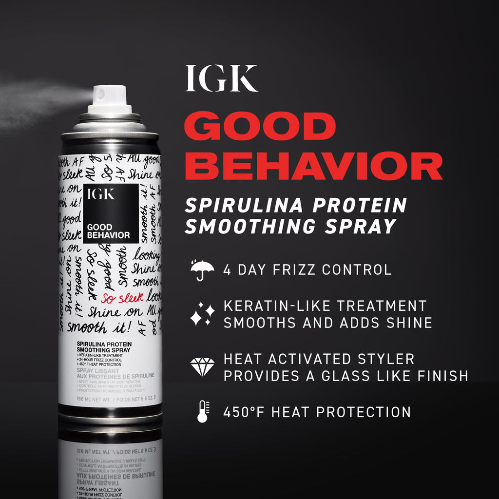 IGK Good Behavior Spirulina Protein Smoothing Spray, Heat Protectant, 5.6Oz