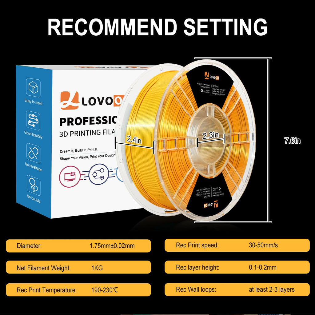 LOVOON Silk Dual-Color PLA Filament with Black and Gold,1.75mm PLA Filament DualColor Change by Angle,Compatible with Most FDM 3D Printers,1kg(2.2lbs)/Spool