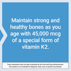 Life Extension Mega Vitamin K2 High Potency for Strong Bones, clinically studied 45 mg K2 dosage, promotes healthy bone density, gluten-free, non-GMO, 30 capsules