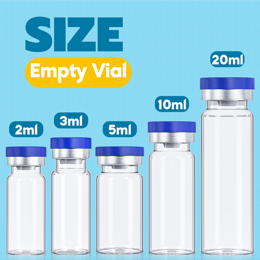 otwooi 3ml Vial for Injection Empty Glass Small Vials with Self Healing Injection Port and Flip Off Aluminum Cap for Water, Liquid Sample Bottles (50pcs)