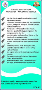 IVORIE Super Glue Adhesive Instant Bonding Cyanoacrylate Acrylic - Dental Laboratory Tools (Transparent Clear Color - 30gr)