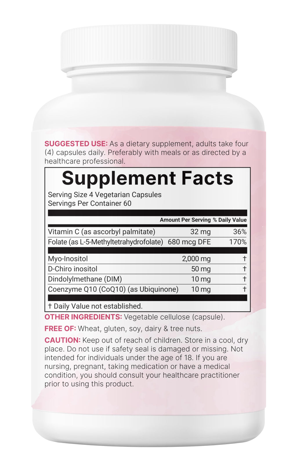 Myo-Inositol & D-Chiro Inositol 2,050mg | 240 Veggie Capsules + Vitamin C, Folate, DIM, & CoQ10 | Inositol Supplement for Women | 40:1 Ratio | Hormonal Balance & Ovarian Support | Filler Free