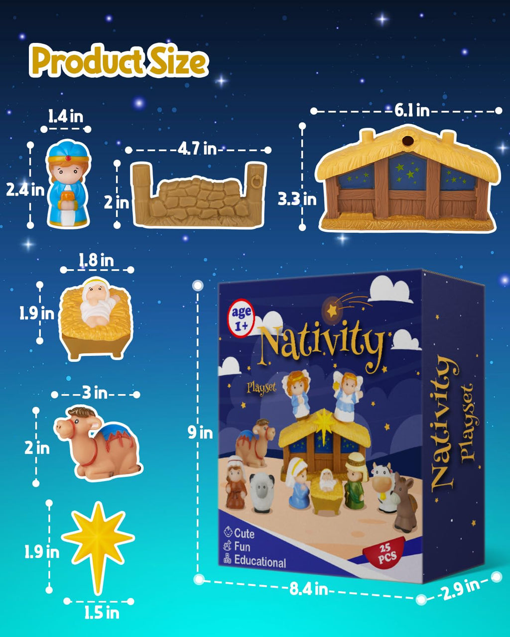 COOLTUNE Nativity Set for Kids – 25 Piece Christmas Nativity Playset with Figures, Soft Rubber Jesus Story Play Toys for Toddlers, Children, Baby Girls Boys Ages 1 2 3 4 5 6+ at Home & Sunday School
