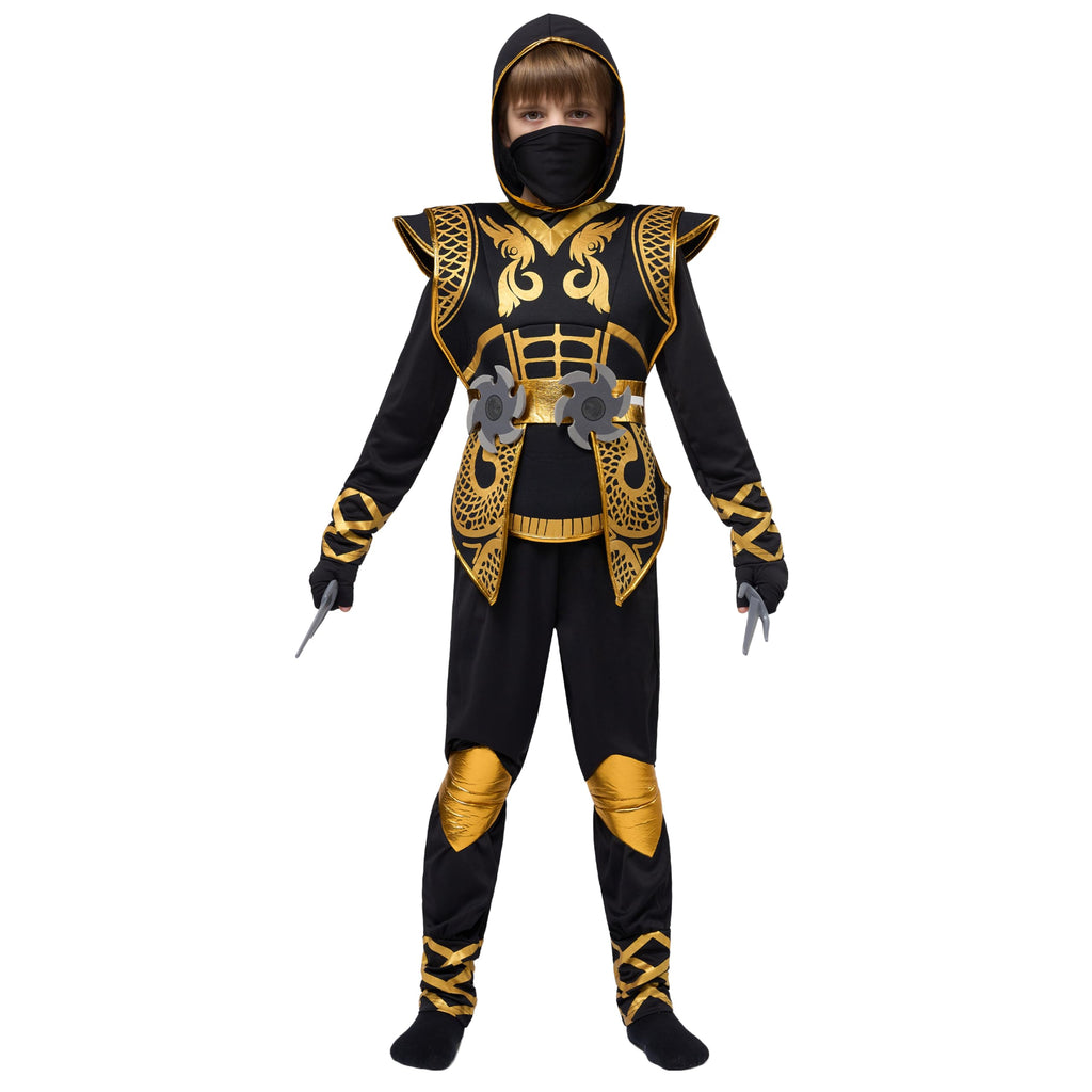 Spooktacular Creations Golden Ninja Costume Set, Ninja Jumpsuit with Foam Accessories for Kids, Toddler Halloween Outfit for Ideas Cosplay Party (Medium, 8-10 yrs)