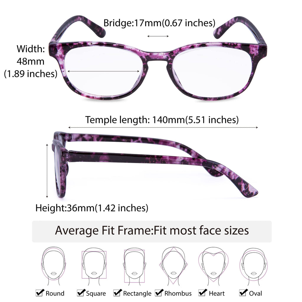 EYEGUARD Reading Glasses 4 Pack Quality Fashion Colorful Readers for Women +4.50