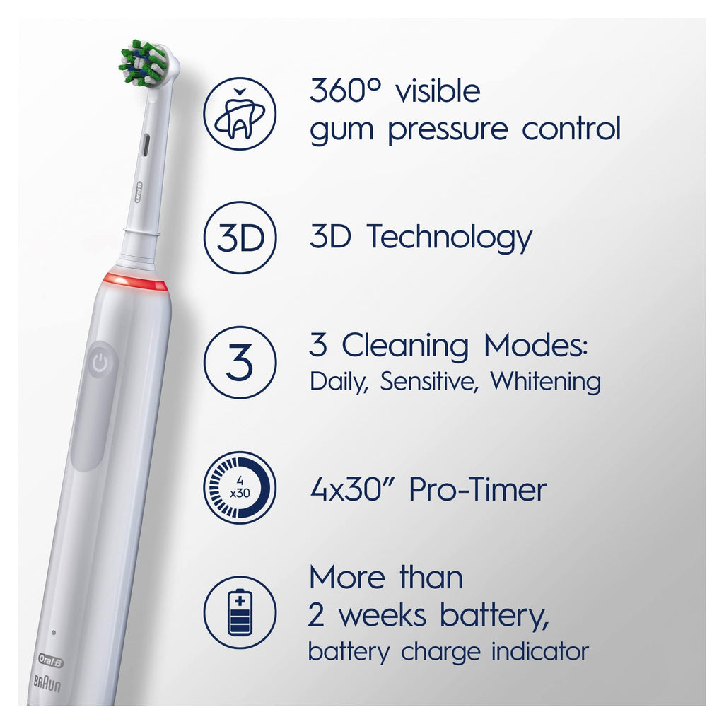 GROKIE Oral-B Pro 3-3000 - Cross Action White Electric Toothbrush, 1 Handle with Visible Pressure Sensor, 1 Toothbrush Head, Designed by Braun